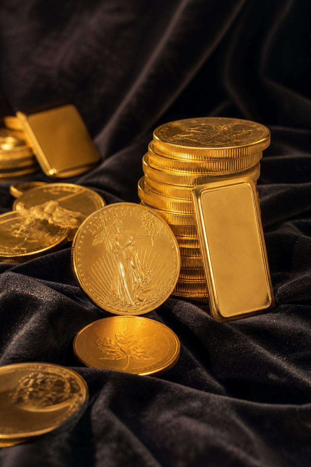 Gold coins, liras and minted gold bars for gifting and saving at Aryam's Jewelry Houston